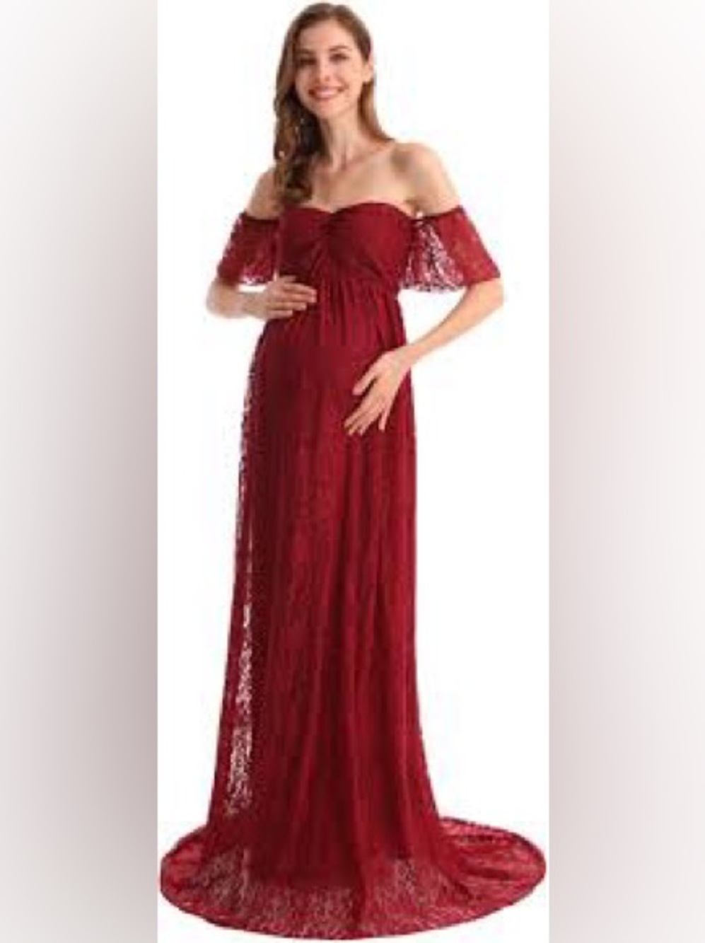 Elegant Off-Shoulder Lace Maxi Dress in Burgundy